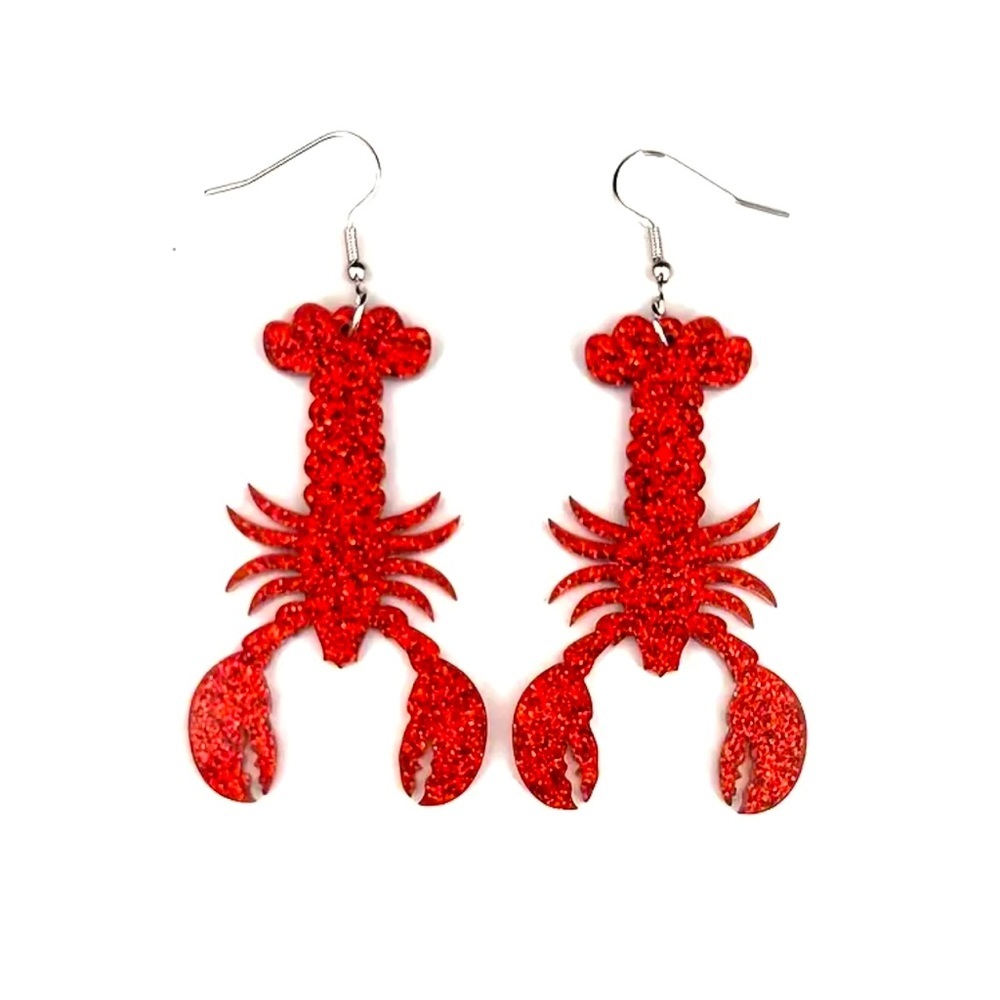 Glitter Crawfish/Lobster Dangle Earrings - Picture 4 of 5